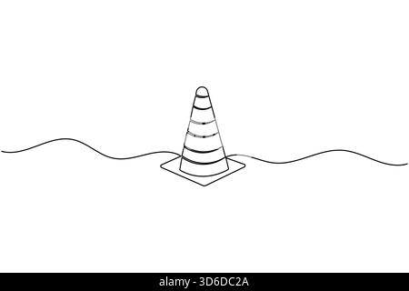 Disegno a linea continua del cono di traffico e stile minimalista isolano l'icona del vettore del contorno Illustrazione Vettoriale