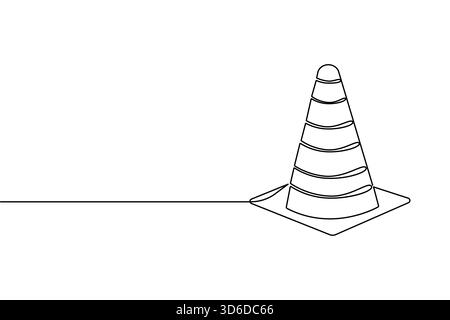 Disegno a linea continua del cono di traffico e stile minimalista isolano l'icona del vettore del contorno Illustrazione Vettoriale