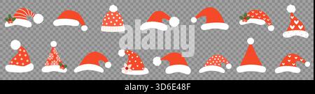 Semplici cappelli vettoriali di Babbo Natale, elementi di grafica per biglietti di auguri e banner Illustrazione Vettoriale