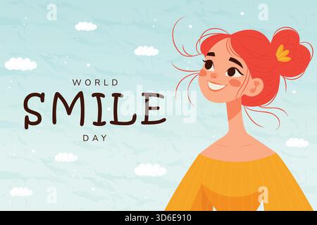 World Smile Day Happy Woman sorridente positive Emotion Vector. Illustrazione Vettoriale
