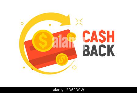 Icona 3d Cashback Money Arrow. Icona sfondo etichetta offerta cash back oro banner bonus Illustrazione Vettoriale