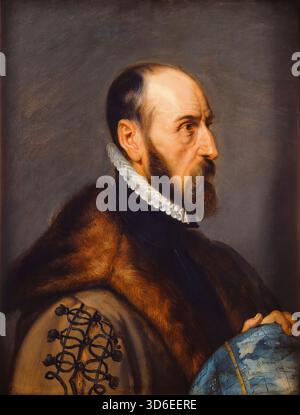 Abraham Ortelius (1527-1598), cartografo, geografo e cosmografo fiammingo, ritrattista ad olio su legno di Peter Paul Rubens dopo Adriaen Thomasz. Chiave, 1633 Foto Stock