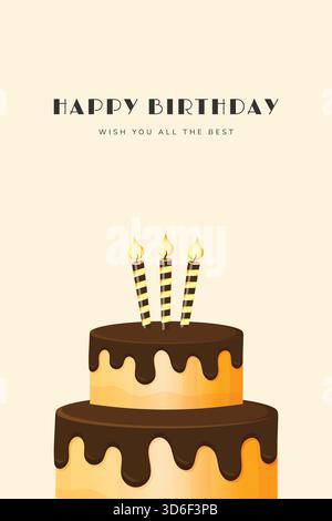 Modello di biglietto d'auguri minimalista per la torta di compleanno. Illustrazione Vettoriale