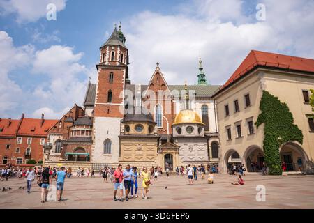 La cattedrale di Wawel, una basilica gotica del XIV secolo sulla collina di Wawel, è un santuario nazionale e il tradizionale luogo di incoronazione a Kraków, in Polonia. Foto Stock