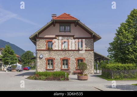 Stazione ferroviaria, Ruhpolding, Chiemgau, alta Baviera, Baviera, Germania Foto Stock