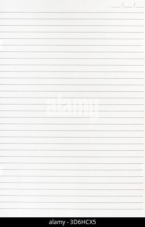 Pagina cartacea del libro esercizio con righe, una pagina. Foglio di lavoro vuoto. Modello foglio di carta per notebook vuoto. Scuola e ufficio sta Foto Stock