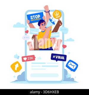 Illustrazione di un vettore di espressione di protesta sui social media Illustrazione Vettoriale