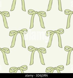 Motivo senza cuciture con archi verdi disegnati a mano su un morbido sfondo pastello. Design delicato, femminile e stravagante, perfetto per la cartoleria e il confezionamento Illustrazione Vettoriale