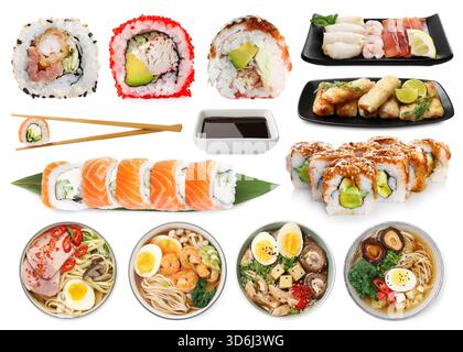 Set di cibo asiatico isolato su bianco Foto Stock