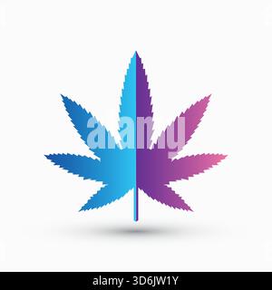 Simbolo della foglia di marijuana cannabis o icona della canapa colore blu sfumato Illustrazione Vettoriale