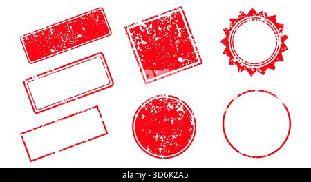 Set di francobolli grunge in forma quadrata e rettangolare con texture vintage e bordi in rilievo. Perfetto per creare cornici retrò e striscioni Illustrazione Vettoriale