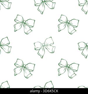 Pattern senza cuciture con fiocchi verdi oudline Illustrazione Vettoriale