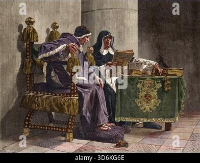 Il Papa e l'Inquisitore hanno anche detto "Sisto IV (1471-1484) e Tomas de Torquemada (1420-1498) - incisione su Laurens Foto Stock