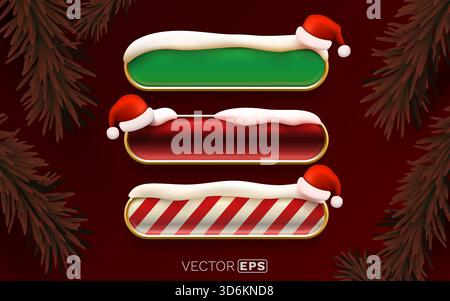 Banner natalizi decorati con cappelli di Babbo Natale e neve, perfetti per le promozioni natalizie. Illustrazione vettoriale Illustrazione Vettoriale