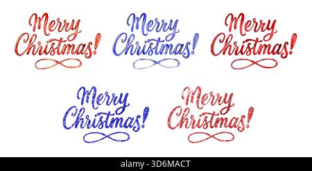 Scritta natalizia brillante e brillante. Glitter argento e oro, rosso e blu. Foto Stock