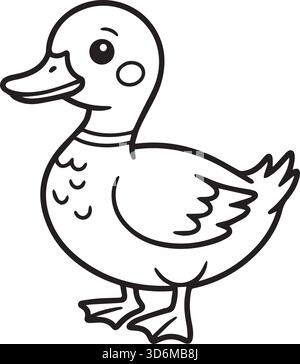 Pagina di colorazione del disegno della linea vettoriale dell'illustrazione anatra Illustrazione Vettoriale