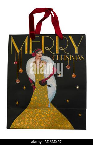 Borsa regalo di Natale con manici isolati su sfondo bianco Foto Stock