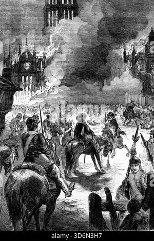 Der Große Brand von London wütete vom Sonntag, 2. Settembre, bis Mittwoch, 5. Settembre 1666, nella den zentralen Teilen der englischen City di Londra. E Foto Stock