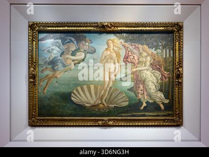 La nascita di Venere di Alessandro Botticelli, Galleria degli Uffizi, Firenze, Toscana, Italia Foto Stock