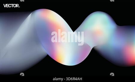 Nastro a onde sfumate colorate astratte su sfondo nero futuristico movimento fluido Illustrazione Vettoriale
