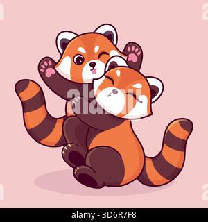 Panda rossi innamorati. Personaggi dei cartoni animati. Illustrazione vettoriale. Illustrazione Vettoriale