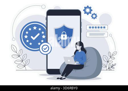 Protezione dei dati e accesso online sicuro con illustrazione del telefono cellulare Illustrazione Vettoriale