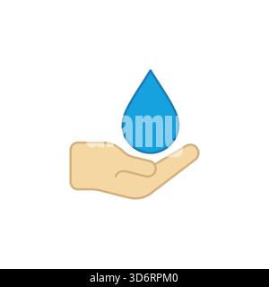 Immagine vettoriale dell'icona "Blue water drop in hand Conservation" per il risparmio ambientale ecologia dell'acqua donazione di beneficenza e concetti di cura Illustrazione Vettoriale