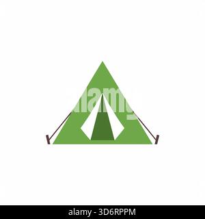 Tenda da da campeggio verde, illustrazione vettoriale per viaggi avventurosi, attività ricreative, escursioni nella natura, natura selvaggia e concetti di design per le vacanze Illustrazione Vettoriale