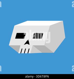 Cranio umano modello 3D minimalista o icona di un stilizzato . Concetto per il gioco, la morte, il simbolo astratto o l'anatomia. Illustrazione Vettoriale