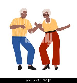 Uomo anziano sorridente e donna che ballano insieme su sfondo bianco, illustrazione vettoriale isolata Illustrazione Vettoriale