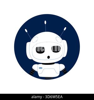 Adorabile icona blu del robot con antenne su sfondo bianco isolato Illustrazione Vettoriale
