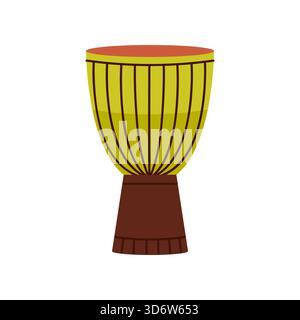 Tamburo djembe isolato e colorato, ideale per l'apprendimento della musica, i progetti culturali e l'illustrazione vettoriale delle risorse educative Illustrazione Vettoriale