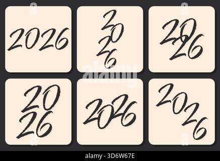 collezione di numeri calligrafici scritti a mano per il nuovo anno 2026. Illustrazione Vettoriale