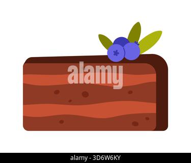 Fetta di torta al cioccolato austriaca isolata con mirtilli e foglie su sfondo bianco illustrazione vettoriale Illustrazione Vettoriale
