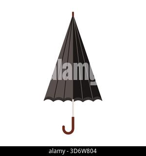 Ombrello nero chiuso con manico marrone su sfondo bianco, isolato per l'illustrazione del vettore del concetto meteorologico britannico Illustrazione Vettoriale