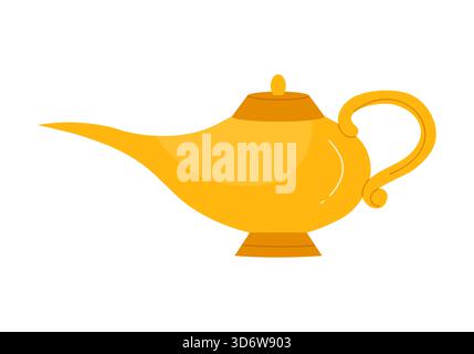 Classica lampada genie dorata isolata su sfondo bianco, perfetta per l'Egitto o per l'illustrazione vettoriale di temi fantasy Illustrazione Vettoriale