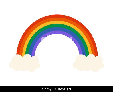 Arcobaleno isolato e colorato con nuvole soffici, perfetto per i temi irlandesi, il giorno di San Patrizio o per le illustrazioni vettoriali dei disegni per bambini Illustrazione Vettoriale