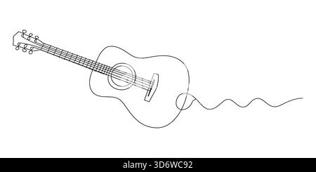 Chitarra acustica un'arte a linea continua che disegna il concept dello strumento musicale Illustrazione Vettoriale