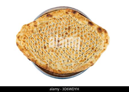 Tirnak pide, Pita turca. Pide tradizionale pane turco per il mese santo Ramadan. Pane pita fresco a fette. Concetto Ramadan con pane di sesamo. Foto Stock