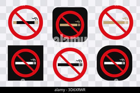 Icone di divieto di fumo in una semplice raccolta di vettori piatti Illustrazione Vettoriale