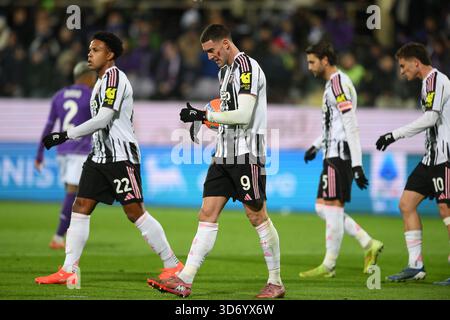 22 Nov 2025, Stadio Artemio Franchi, Firenze, Italia; partita di serie A Enilive; Fiorentina contro Juventus; Dusan Vlahovic del FC Juventus mostra la sua delusione Foto Stock