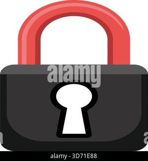 Icona con lucchetto con corpo nero e arco rosso che rappresentano sicurezza, protezione, privacy e accesso limitato in contesti fisici o digitali Illustrazione Vettoriale