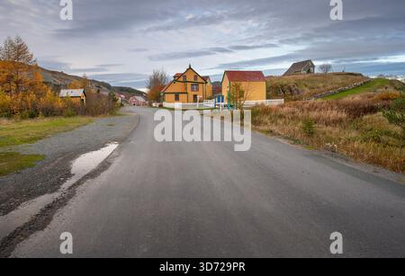Edifici storici in una strada nel villaggio di Trinity, Terranova e Labrador, Canada Foto Stock