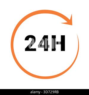 Ventiquattro ore con l'icona a forma di freccia, segnale ciclico di 24 ore, esecuzione o consegna dell'ordine aperto Illustrazione Vettoriale