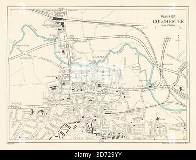 Città turistica d'epoca di COLCHESTER. Essex. WARD LOCK 1938 vecchia mappa Foto Stock