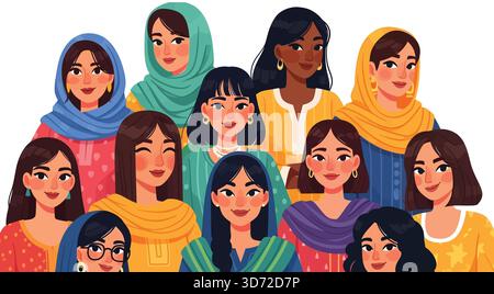 Gruppo diversificato di donne in piedi insieme mostrando Unity and Empowerment Vector Illustration Illustrazione Vettoriale