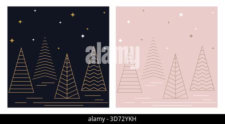 Sfondo invernale senza interruzioni con alberi di Natale e fiocchi di neve lineari. Buon Natale e buone vacanze. illustrazione vettoriale Illustrazione Vettoriale