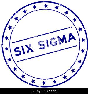 Sigillo circolare in gomma a sei sigma blu grunge su sfondo bianco Illustrazione Vettoriale