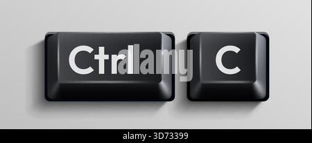 Tasti neri Ctrl e C che rappresentano il comando di copia, isolati su uno sfondo chiaro. Illustrazione vettoriale Illustrazione Vettoriale
