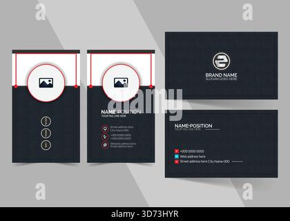 Design del modello di stampa per biglietti da visita di colore nero minimale Illustrazione Vettoriale
